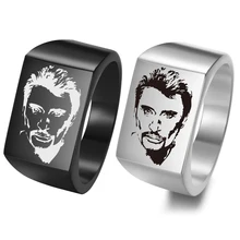 Johnny hallyday foto punk rock anéis largos para homens mulher jóias de aço inoxidável hip hop masculino anel dedo SL-101