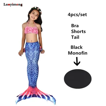 

Summer Girls Mermaid Tail Bikini Kids Cute Swimsuits Cosplay Dress Costumes Children Swimwear 4pcs Top Short Tail Beach Clothes
