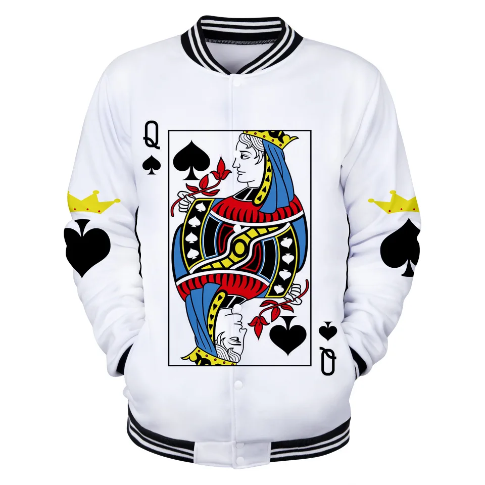 Король Королева покер 3D принт для женщин и мужчин толстовки Кофты Уличная Косплей длинный рукав забавная бейсбольная куртка для пары одежда
