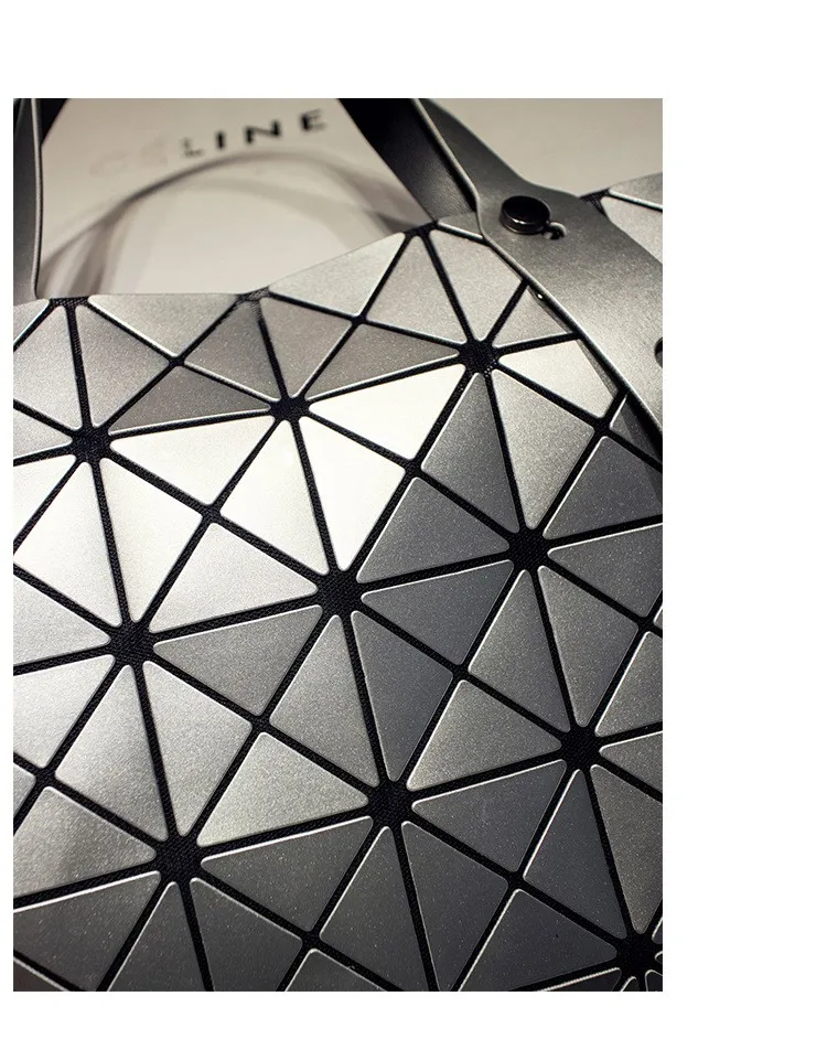 Deformable Women Handbag Geometry Quilted Plaid Mosaic Sequins Mirror Shoulder Tote Bag BaoBao Lattice Laser Foldable PU Bag (18)