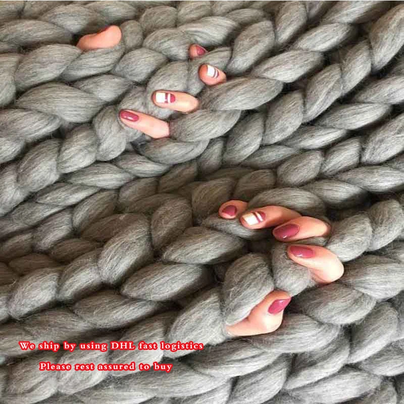 

100*150cm Polyester Thickest Handmade Blankets Ultra-thick Wool Bulky Knitting Throw for Bed/Sofa Arm Knitting Blankets