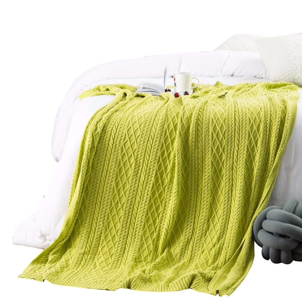 Buy Blanket Grass Green Solid Color Knitted Woven 1Pcs