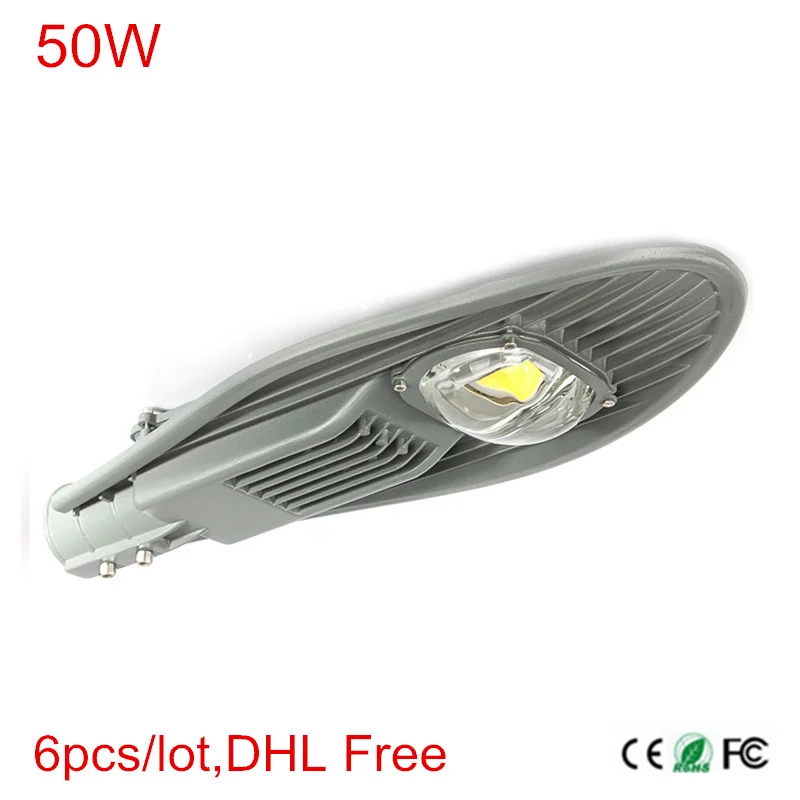 6 stks/partij, DHL Gratis verzending 50 W 85-265 V Led-straatverlichting buitenverlichting Waterdicht IP65 Ultra heldere tuin licht Lamp