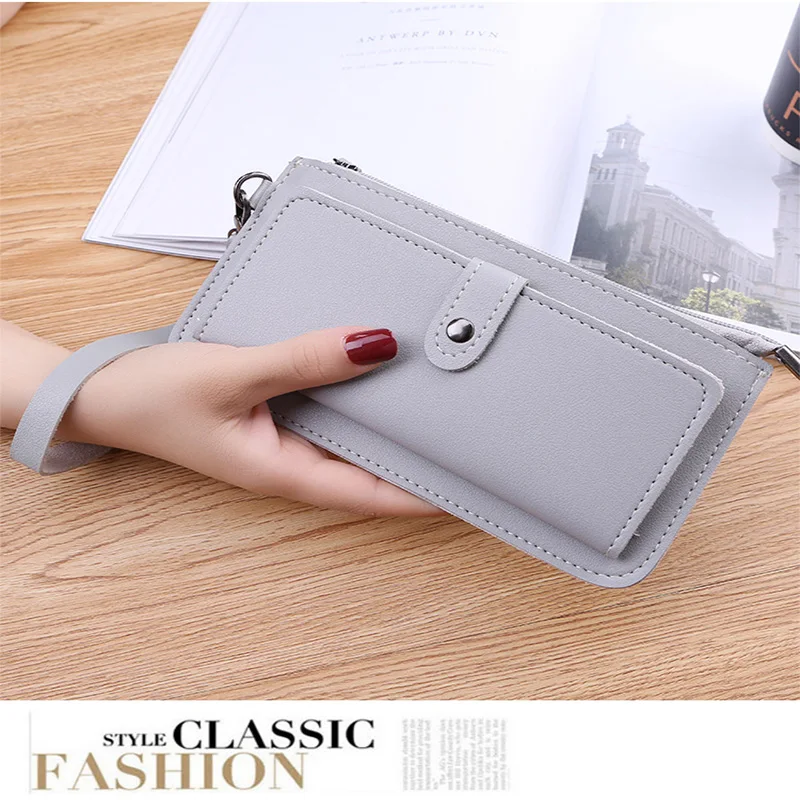 

New Trend Women Long Purse Fashion Simplicity Solid Color Zipper Button Multiple Choice Plain Weave High Quality Wallet