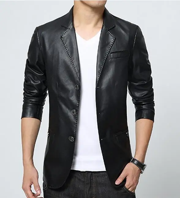 

Hot 2019 Spring New men fashion leather suit sheepskin coat of cultivate one's morality /M--XXXL