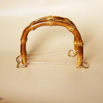 

Outside Size 18*14 cm With Gold Fastern Bamboo Purse Frame Bag Handle Ratten Wooden Purse Handle Strap Accessories Bamboo Handle