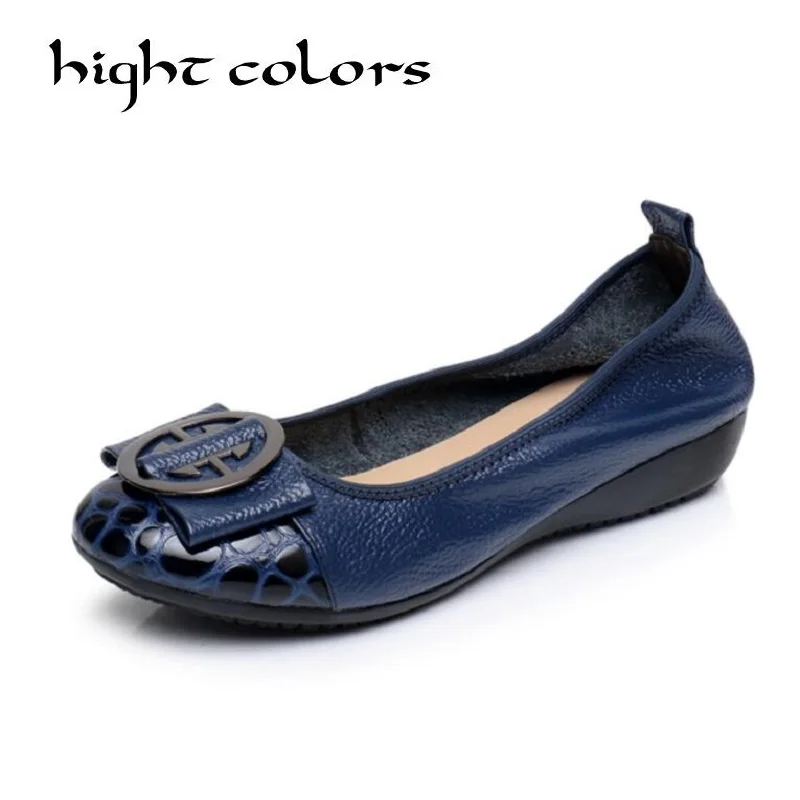 Genuine Leather Women Flats Shoes Female Women Loafers Shoes Soft Bottom Leather Shoes Black Blue Flat Heel Women's Shoes 