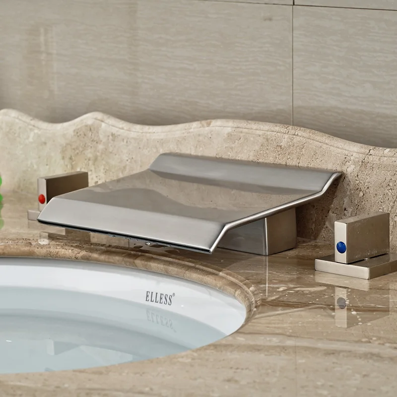 New Brushed Nickel Dual Handles Hot Cold Wash Basi...