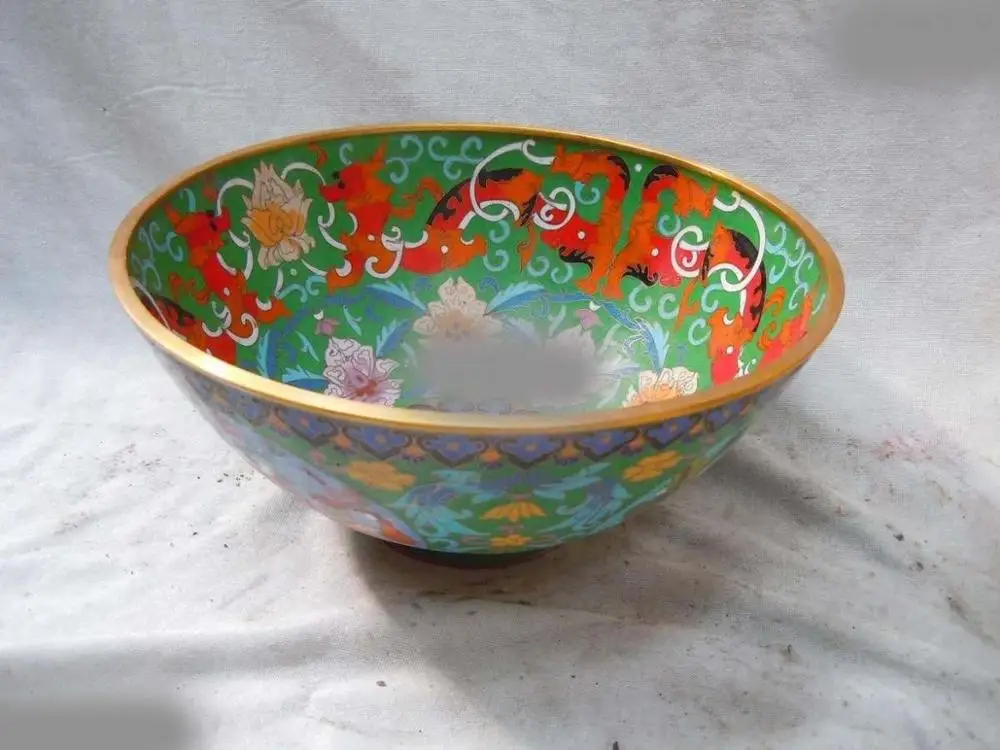 

China beautifully Cloisonne copper carved finely flower pattern bowl statue