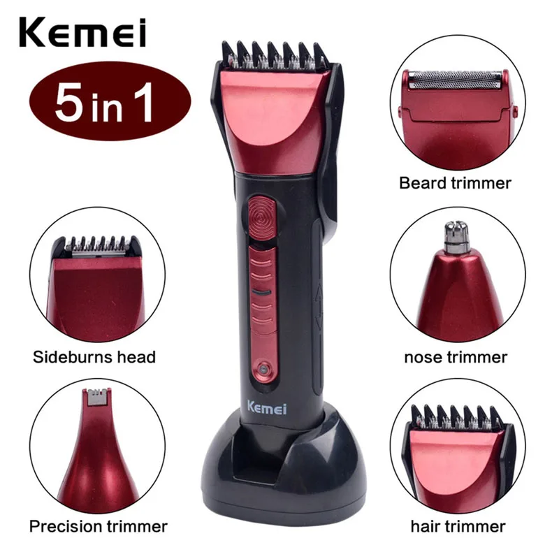 

Kemei 5 in1Waterproof Hair Clipper Nose Ear Trimmer Professional Beard Razor Electric Shaver Cutting Machine Shaving Tool Comb