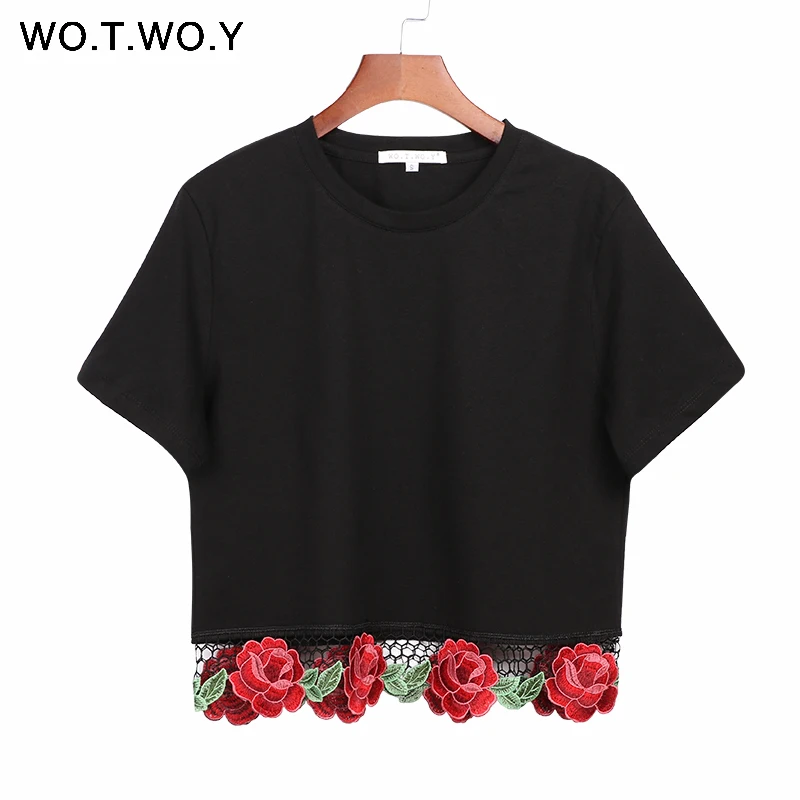 WOTWOY Women Fashion Flower Embroidery Crop Top 2017 Women ...