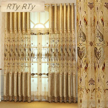 

Champagne Europe Thickened chenille hollow embroidery curtain for bedroom custom finished curtain for livingroom jacquard fabric