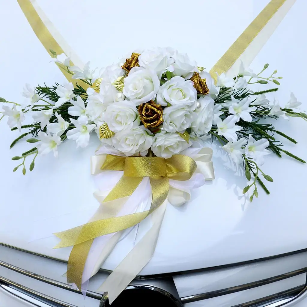 Wedding Car Front Flower Decoration Artificial Flowers with Ribbon Bridal  Car Decorations Party Events Accessories - AliExpress