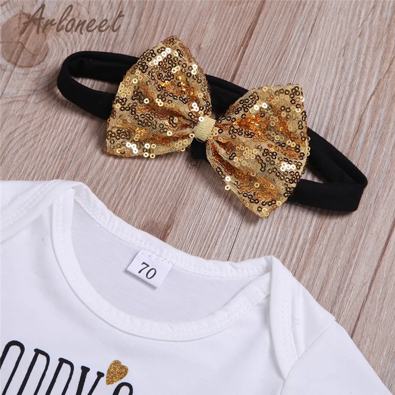 Одежда arloneet, боди для маленьких девочек, с буквенным принтом, с короткими рукавами, юбка-пачка с бантом, повязка на голову, 3 предмета, г., милая летняя одежда для маленьких девочек