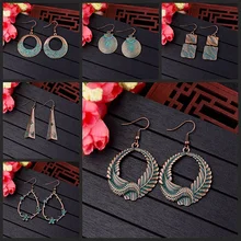Amazer Vintage bohemio geométrico, pendientes de gota de bronce para mujer, Retro Verdigris, pendientes redondos, pendientes, joyería de moda Oorbellen