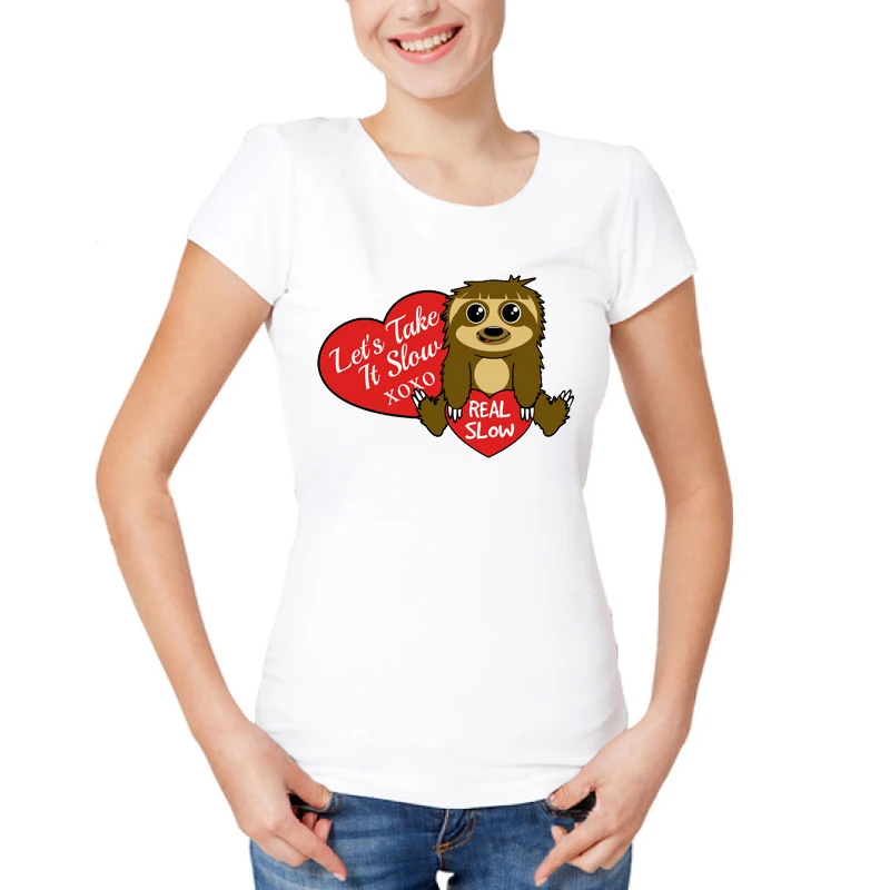 

Funny Animal Take It Slow Letter Design T Shirt Fashion Print Sloth T Shirt Women Summer Harajuku Hipster Cool Tee