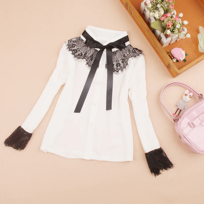

2019 Autumn girls school blouses children clothing kids baby girl clothes child shirt lace patchwork chiffon blouse blusas 2-16Y
