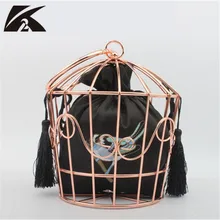 Необычная форма металлическая клетка для птиц рама Дамский кошелек с атласный чехол клатч Сумки вышивка ведро клетка для птиц мини сумки милая сумочка