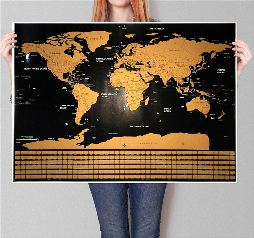 

82x59 cm big size Deluxe Edition Scratch World Map With Scratch Off Layer Visual Travel Journal for travel scratch map