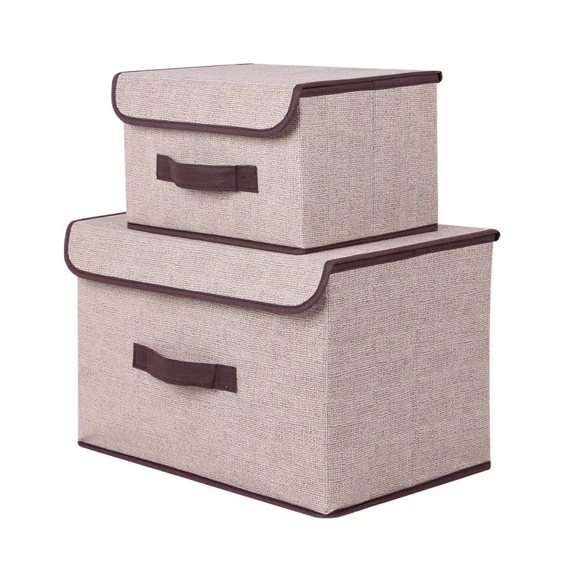 2Pcs Collapsible Storage Bins Box Cube w// Lid+Handle Organizer Container Fabric