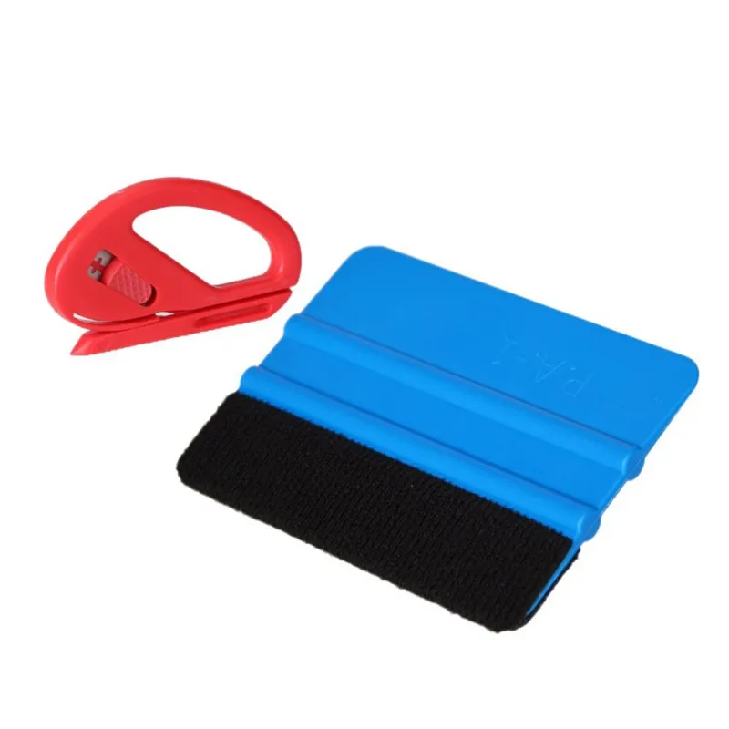 

2 in 1 Auto Car Window Vinyl Film Wrap Installation Application Tools Kit Flannel 3M square blue scraper New