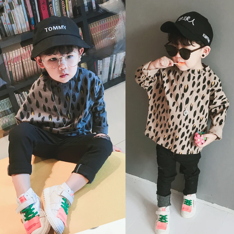 

2019 Spring New Boy Long-sleeved Cotton Leopard T-shirt