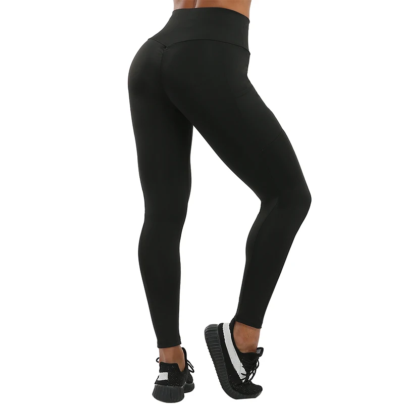 Black CHRLEISURE, однотонные леггинсы для фитнеса, пуш-ап, женские леггинсы для тренировок, высокая талия, с карманами, леггинсы, Mujer, эластичные, морщинки, штаны, 6 видов цветов - Цвет: Black