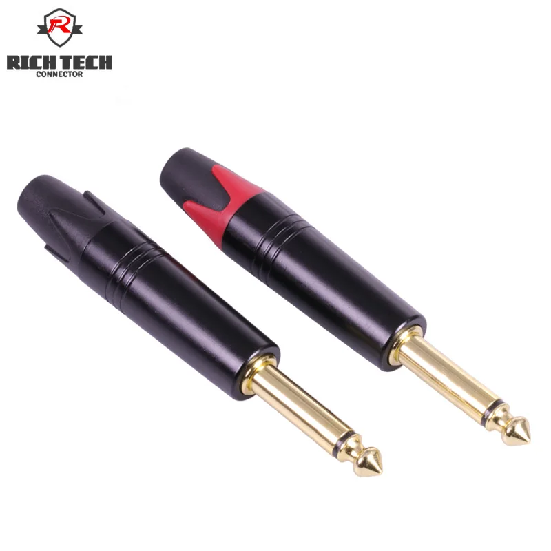 50pcs/25pairs 6.35mm Jack connector Aluminum Alloy Mono 2Poles Audio Plug 6.5mm Microphone Adapter