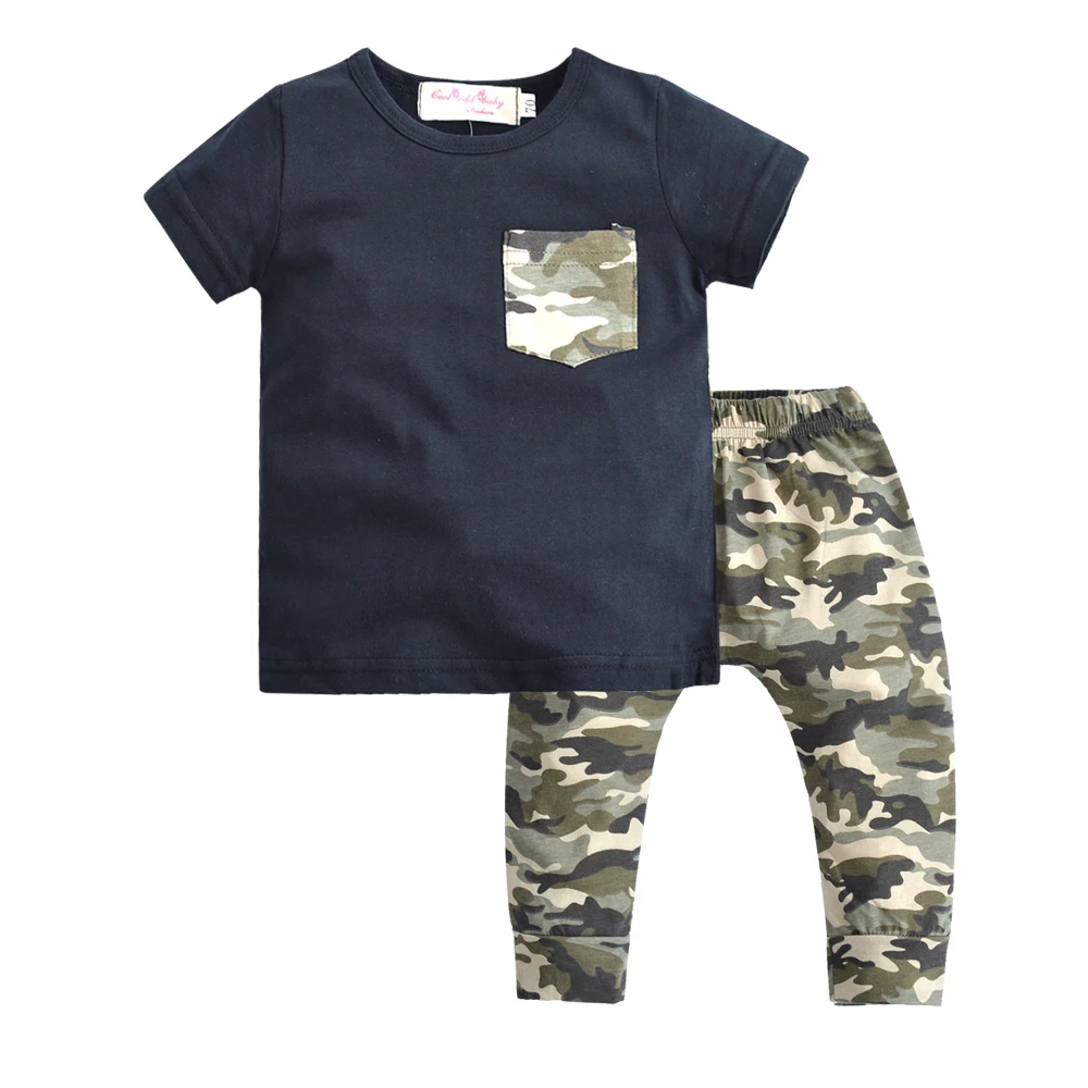 

2019 new summer baby boy clothes short sleeve T shirt +Camouflage pants 2pcs newborn clothes infant suit baby clothing set