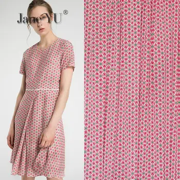 

JaneYU Fashionable Sweet Pink Geometric Point Printed Chiffon Fabric Shredded Dress Shirt Spring And Summer Women's Dress Fabric