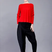 Весна дизайн плиссированная Мода Воротник плиссированная жизнь сложить свободная футболка с длинными рукавами