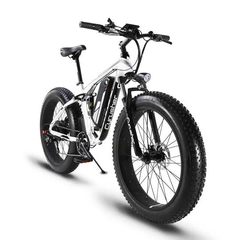 Cyrusher XF800 bicicleta eléctrica doble suspensión 7 velocidades, neumático de grasa eBike, 1000 W 48 V, bicicleta Eléctrica velocímetro de ordenador inteligente