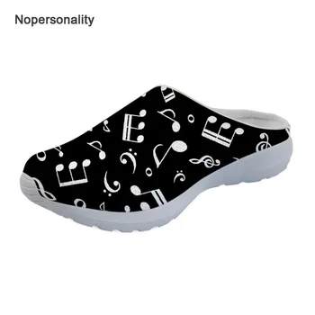 

Nopesonality Black Music Notes Print Mesh Slipper for Women Breathable Ladies Beach Flip Flops Slides Indoor Outdoor Shoes