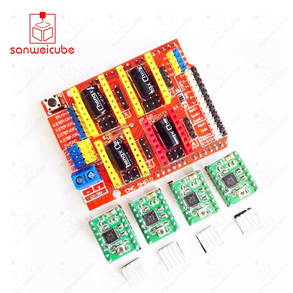 

1set CNC shield V3 engraving machine for 3D Printer + 4pcs A4988 stepper motor driver expansion board stepping motor drivers