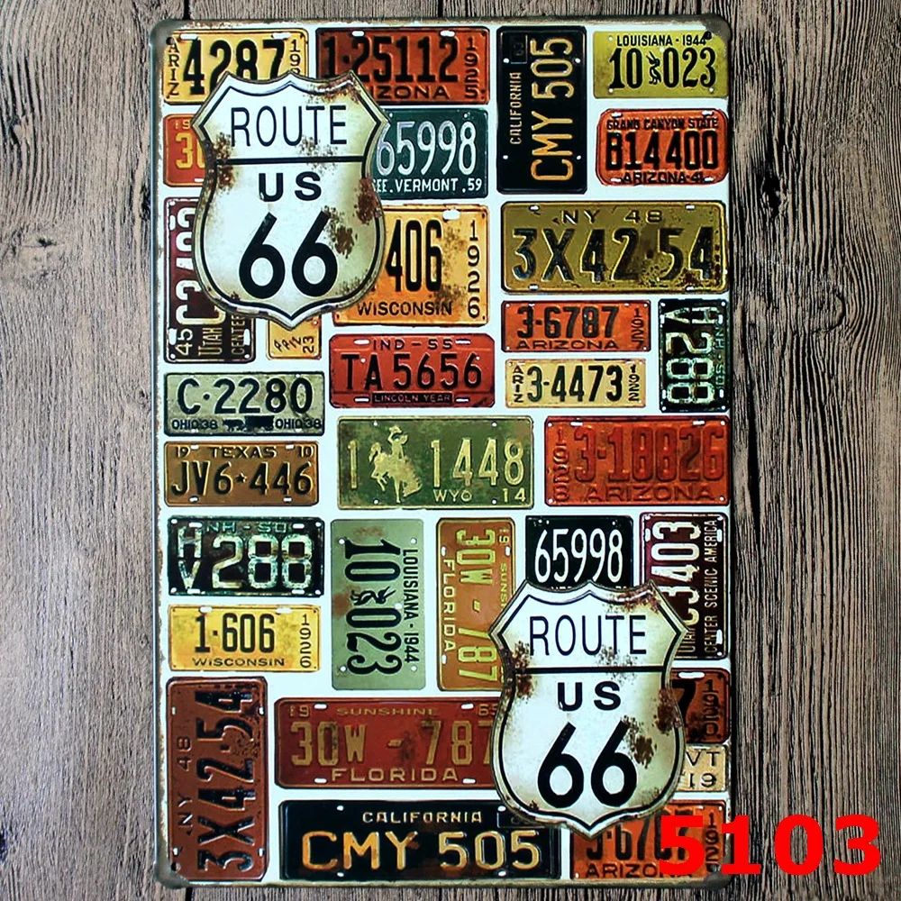 CAS ROUTE US 66 Tin Sign Metal Plate Iron Painting Kids Room Wall Bar Coffee Home Art Craft Decor 30X20CM