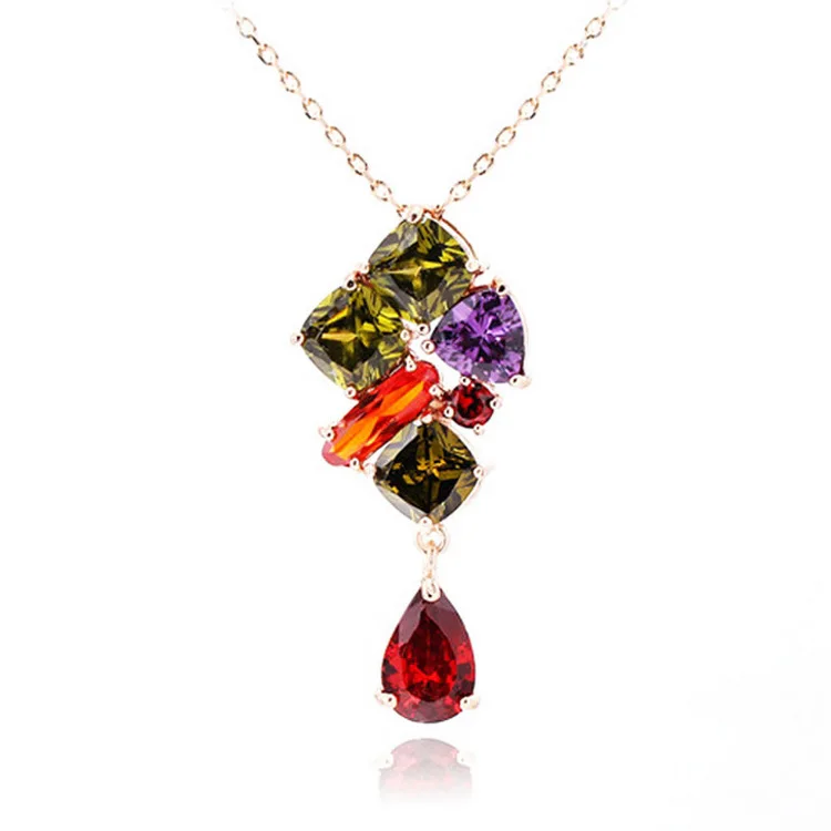 

Multicolor AAA CZ Crystal Pendants Necklaces For Women Rose Inlay Necklace Party Wedding Jewelry