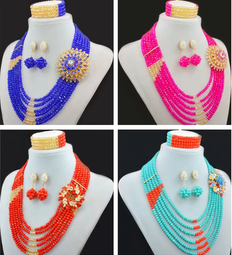 

Women's Party Newest African Beads Jewelry Sets Statement Choker Bib African Necklace Beads Set Nigerian Wedding Jewelry Sets