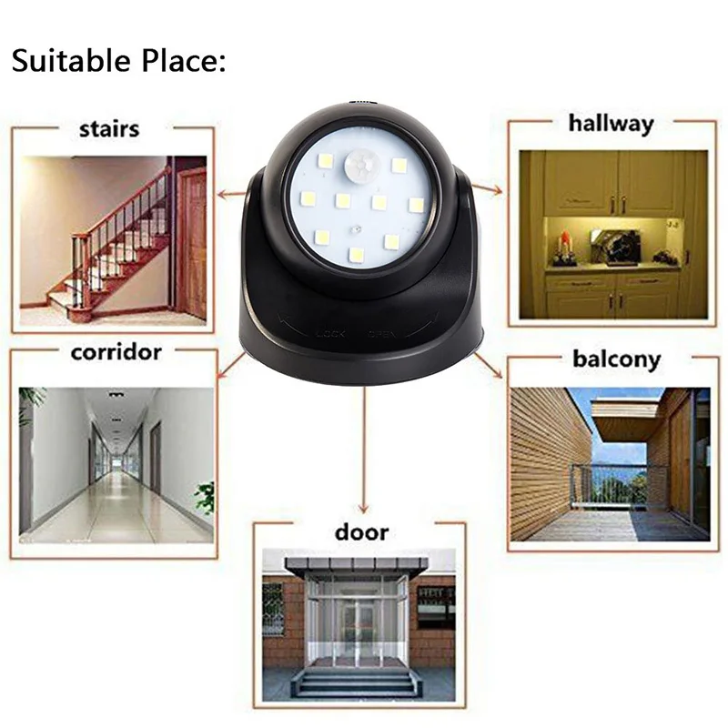  Wireless Motion Sensor Light 9 LED AAA Battery Powered 360 Degree Rotation Night Light Motion LED I - 33055275522