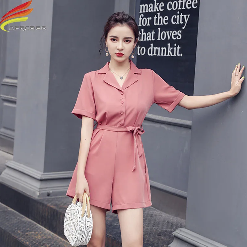 

Women Rompers Elegant Red Playsuit Summer Womens Jumpsuit Office ladies Playsuit Loose Wide Leg Fashion Rompers