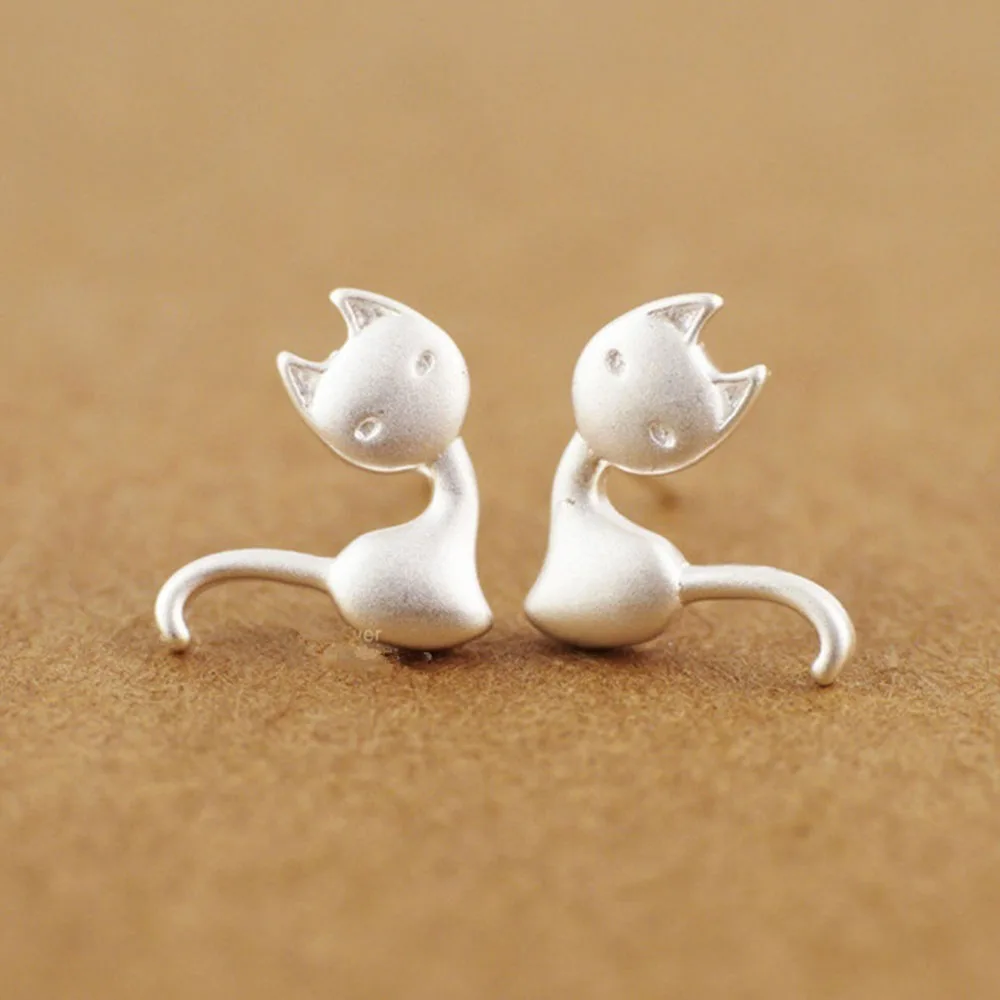 Fashion Mini Cute Cat Stud Earrings Vogue Silver Ear Studs Charm