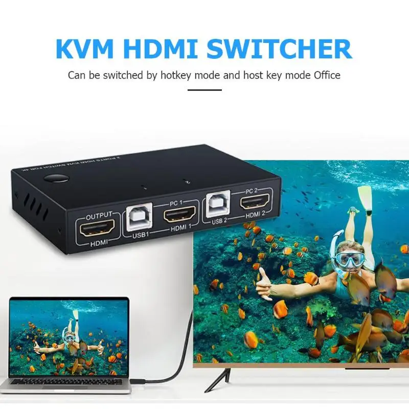 ALLOYSEED 2 Port HDMI USB KVM 4K Switcher Splitter for Sharing Monitor Keyboard Mouse Adaptive EDID/HDCP Decryption