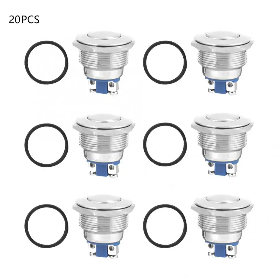 

20pcs 22mm Metal Waterproof Momentary Push Button Switch Auto Reset Round Head 2-Pin