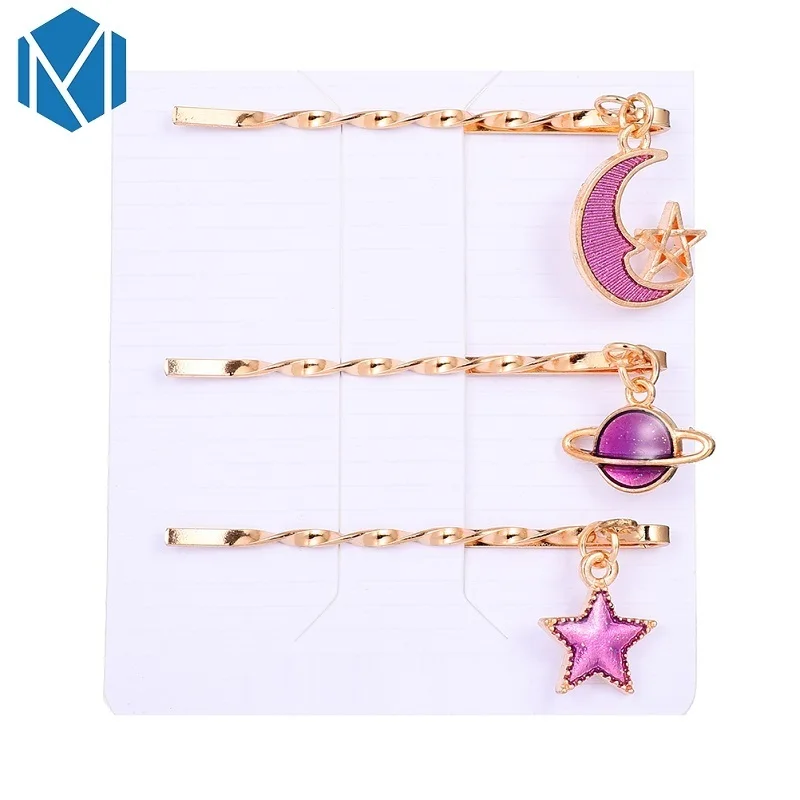 

New Design 3PCS Hair Clips For Women New Fashion Moon Star Shape Pendant Hairpins For Cute Girls Bababa Hair Clip Accessories