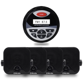 

Marine Bluetooth Stereo Audio Radio MP3 Player Sound System Motorcycle Boat RV UTV/ATV SPA Room+ 2Pairs 4inch marine Speakers