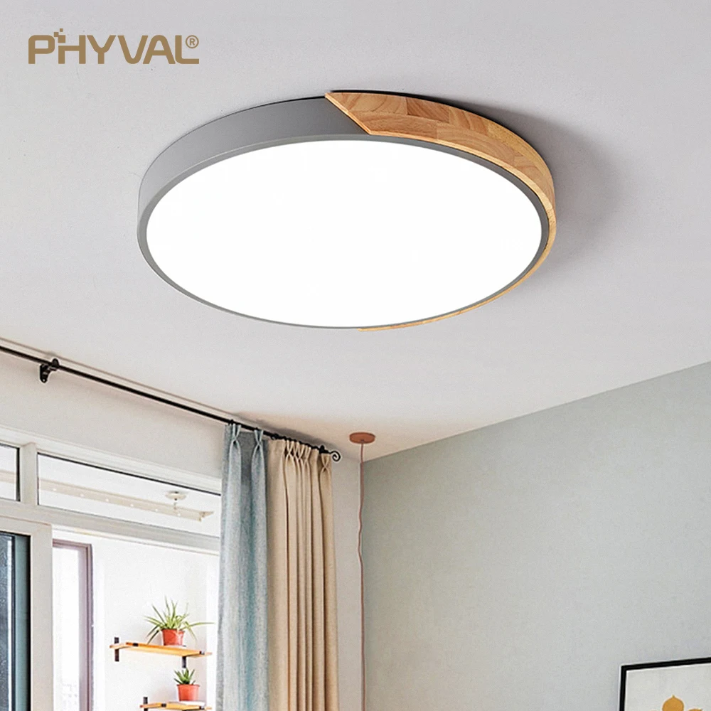  Nordic wooden ceiling lamp Dimmable Led Ceiling Lights Round 30-60 size diameter Ultra-thin 5 cm hi - 33026383111