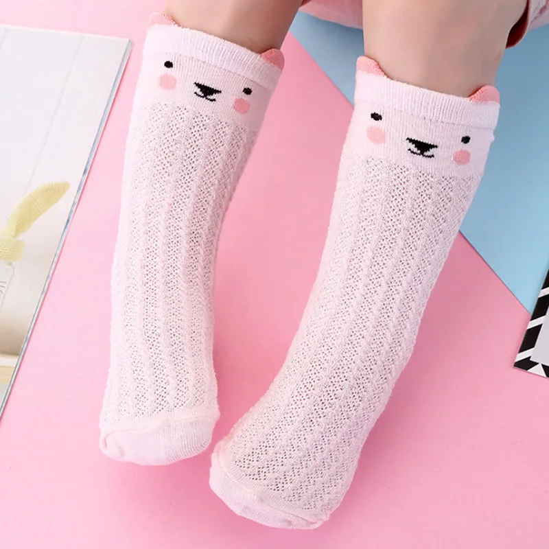 Гольфы для малышей весенне-летние хлопковые носки в сеточку для новорожденных мальчиков и девочек 0-3 лет - Цвет: Cat-Pink
