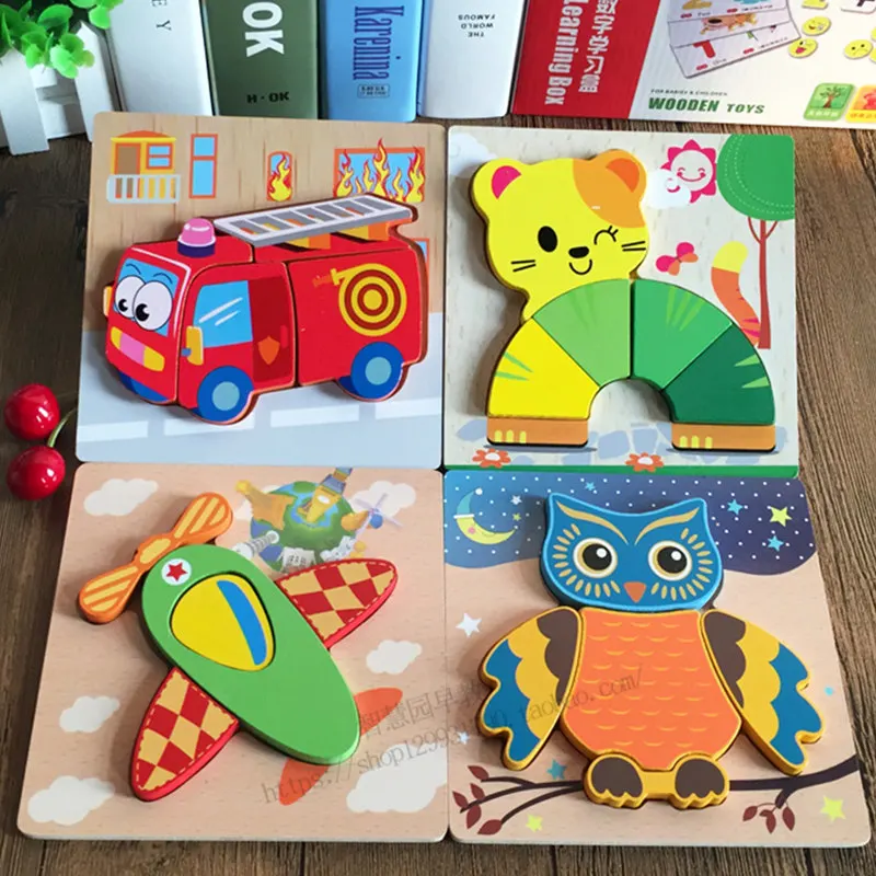Candywood New 3D Wooden Puzzle Jigsaw High quality Beech Wood toys for Children Cartoon Animal Puzzle for baby boy and girls