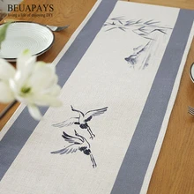 

1pcs 210*30mm DIY Ink painting Two crane flying Mats & Pads New Flax Simple Table Flag Tea Flag runner Weddings festivals homes