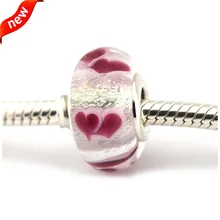 Se adapta a pandora pulseras salvajes corazones de plata murano 100% 925 plata esterlina encantos de la joyería diy al por mayor 085019