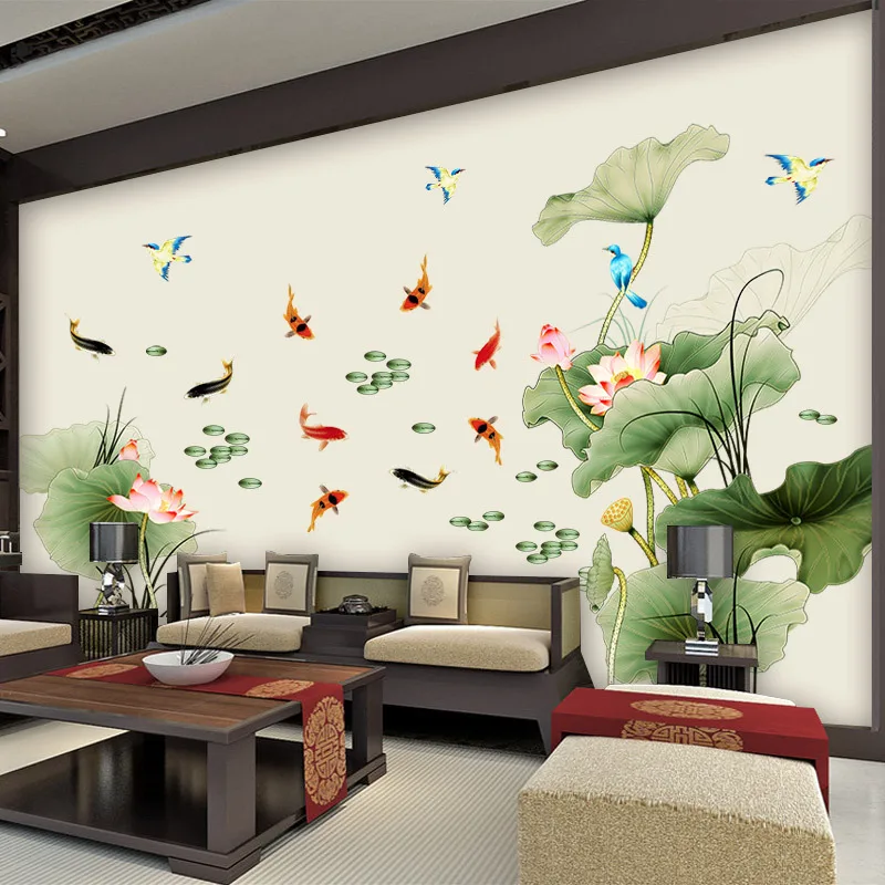 Günstig Große 97*225 cm Chinesischen Stil Lotus Blume Wohnzimmer Decor Wandaufkleber Sofa Wandtattoos Vintage Poster Stikers kunst